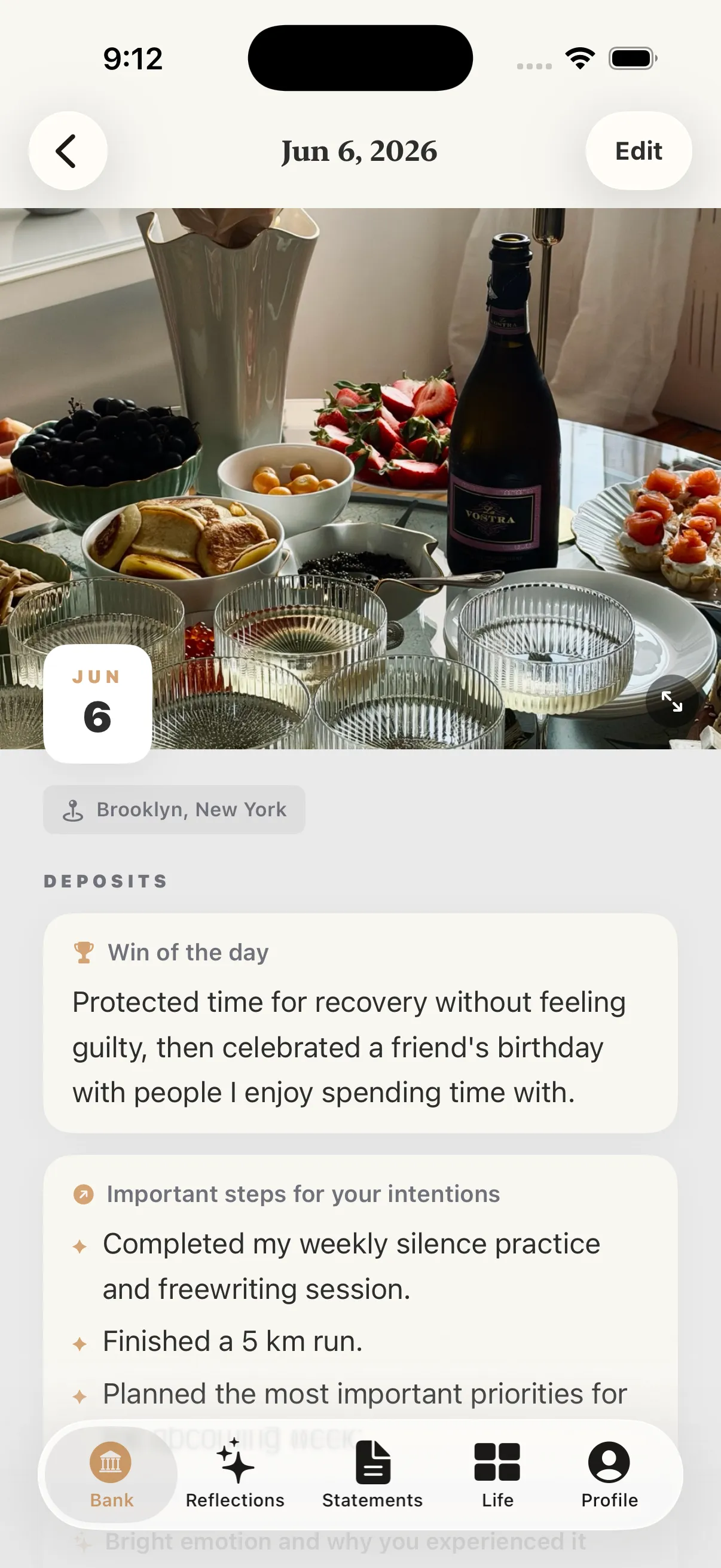 The deposit editor with its structured prompts